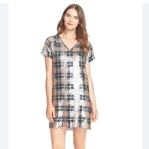 Kate Spade plaid mini Silver and Black Plaid Sequin Dress size 2